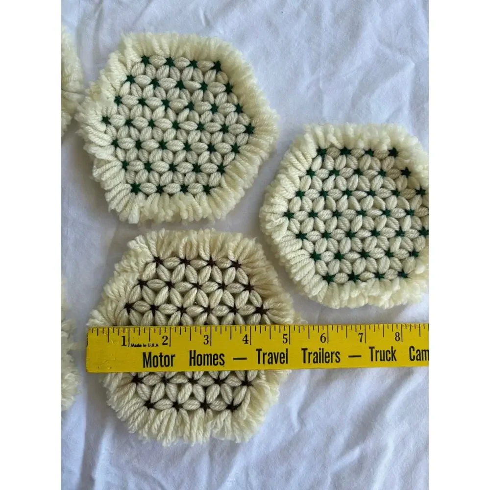 Vintage Handmade Crocheted Cottagecore Fringed Coasters Set of 7